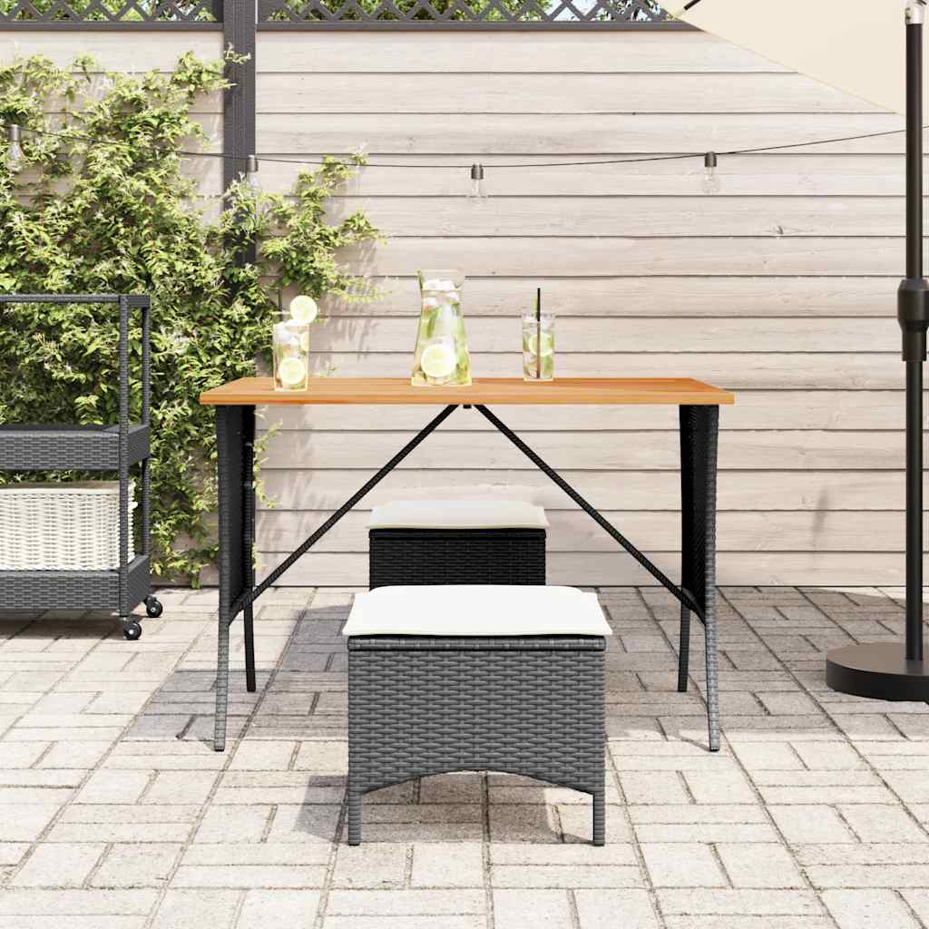 Garden Table with Acacia Wood Top Black 105x75x72 cm Poly Rattan